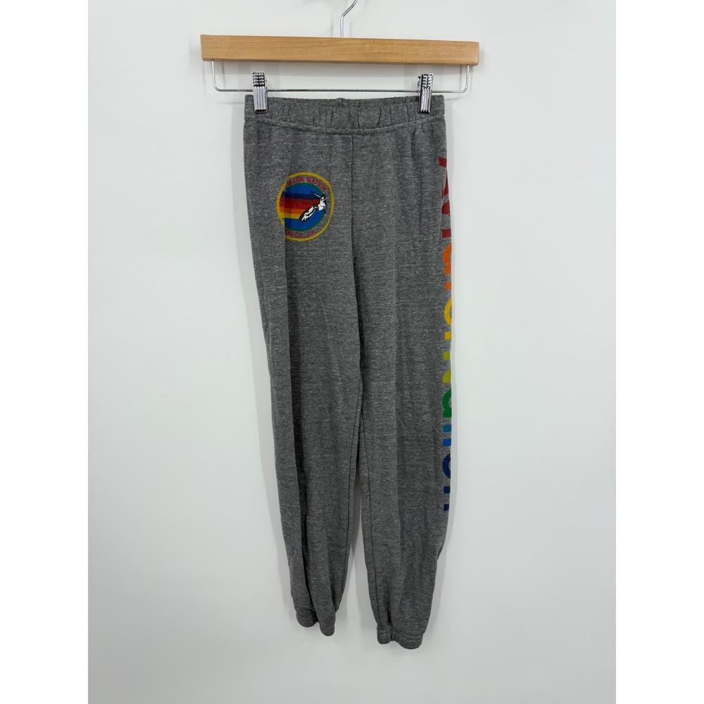 Aviator Nation Venice Logo Sweatpants Kids 10 Grey Rainbow Patch Joggers